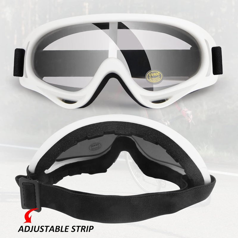 4-FQ Motorcycle Goggles Kids, 2 Pack Dirt Bike ATV Motocross Goggles Ski Goggles, Off Road Racing Goggles for Child, Anti Dust Airsoft Glasses for Men Women Youth Adult (White+Black Frame/Clear Lens) - Image 3